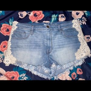 High Rise Denim Shorts with Lace